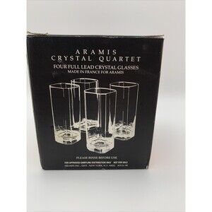 ARAMIS 4 Full Lead Crystal Quartet Tall Glasses in Original Box France Vintage